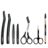 Eyebrow Trimmer Kit, 7 in 1 Eyebrow Scissors, Tweezers, Razor & Brush for Women Men - Black