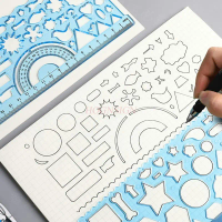 2pcs Hollow out wave ruler painting circle stationery versatile flower ruler multifunctional painting