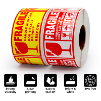 500 pieces of fragile stickers, 90x50 millimeters, waterproof and tear-resistant warning labels 1.97*3.54-, handle with care, pe