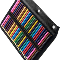 54-Slot Pencil Sleeve for 3-Ring Binder, Compatible with Watercolor Pencils, Gel Pens & Cosmetic Brushes (Black)