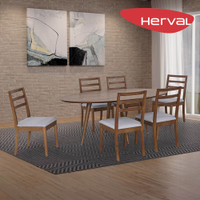 Mesa de Jantar 6 Cadeiras Herval Madrid, Cinza/Amêndoa, 190x110 cm
