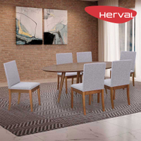 Mesa de Jantar 6 Cadeiras Herval Geneva, Bege Acinzentado/Amêndoa, 190x110 cm