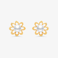 Brinco Infantil Flor com Pérolas em Ouro Amarelo 18k