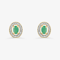 Brinco Stud com Esmeralda e Diamantes em Ouro Amarelo 18k