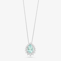 Pingente Gota com Água Marinha e Diamantes em Ouro Branco 18k