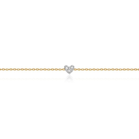 Tornozeleira Coração com Diamante em Ouro Amarelo 18k - 25 cm