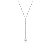 Colar Gravata Articulado com Água Marinha e Diamantes em Ouro Branco 18k