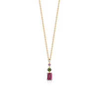 Pingente em Ouro Amarelo com Diamante, Ametista, Rodolita, Turmalina Verde