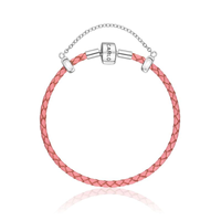 Pulseira De Couro Rosa Claro E Prata 925 - 19,5 cm