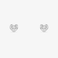 Brinco Infantil Coração com 7 pontos de Diamantes em Ouro Amarelo 18k
