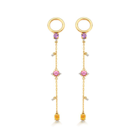 Brinco em Ouro Amarelo com Ametista, Citrino, Topázio Incolor, Turmalina Rosa