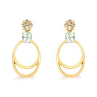 Brinco Oval com Prasiolita e quartzo murion, em Ouro Amarelo 18k
