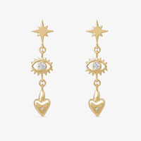 Brinco Cravejado em Prata 925 com Banho de Ouro Amarelo 18k