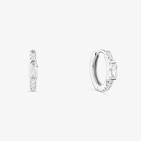 Argola Baguete Cravejada em Prata 925