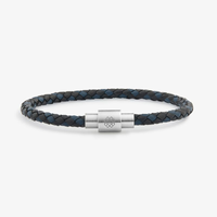 Pulseira Masculina de Couro Preto e Azul em Aço