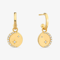 Argola Fases da Lua Cravejado em Prata 925 com Banho de Ouro Amarelo 18k