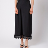 Saia midi feminina acetinada com renda mindset preta