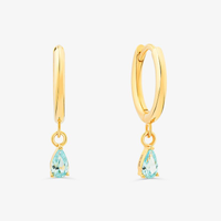 Argola Gota Azul Cravejada em Prata 925 com Banho de Ouro Amarelo 18k
