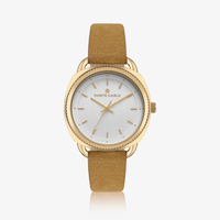 Relógio Monte Carlo Feminino em Aço Dourado e Pulseira de Suede