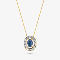 Pingente com Safira Azul e Diamantes com Ouro Amarelo 18k