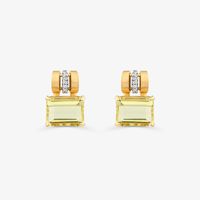 Brinco Stud com Diamante e Quartzo Green Gold em Ouro Amarelo 18k