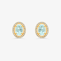 Brinco Oval com Topázio Azul e Topázio em Prata 925 com Banho de Ouro Amarelo 18k