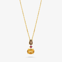 Colar com Rodolita, Quartzo Fumê e Quartzo Honey em Prata 925 com Banho de Ouro Amarelo 18k