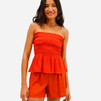 Blusa sem alça feminina com linho franzida laranja