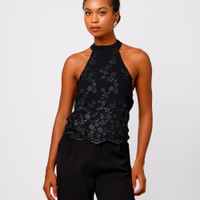 Blusa feminina frente única floral preta