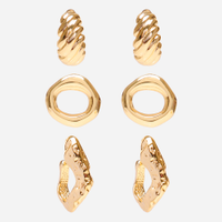 Kit de 3 brincos texturizados dourado