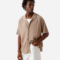 Camisa masculina manga curta texturizada bege