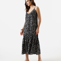 Vestido midi feminino de viscose com recorte animal print preto