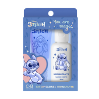 Kit infantil stitch lip shine hidratante mãos e corpo