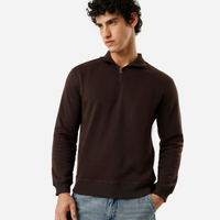 Blusão masculino de moletom gola alta com zíper marrom