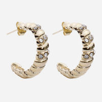 Brinco argola com brilhos canelado dourado
