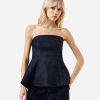 Blusa peplum sem alça feminina jeans azul