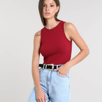 Regata básica cropped canelada vermelho escuro