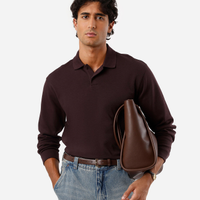 Polo masculina de algodão manga longa vinho