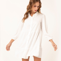 Vestido chemise curto de viscose com recortes manga bufante off white