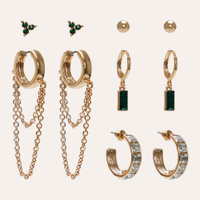 Kit de 5 pares de brincos com pedraria dourado