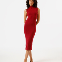 Vestido feminino de algodão gola alta vermelho
