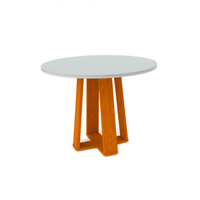 Mesa De Jantar Redonda Com Tampo De Vidro Isabela Ipê E Off White 100 Cm
