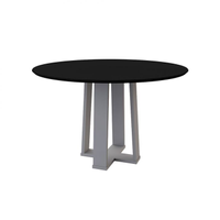 Mesa De Jantar Redonda Com Tampo De Vidro Isabela Preta E Off White 117 Cm