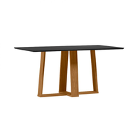 Mesa De Jantar Retangular Com Tampo De Vidro Rubi Preto E Ypê 160 Cm