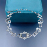 Setting Multi-size Stone Fashion DIY Empty Bracelet Holder S925 Sterling Silver Design Fine Charm Weddings Jewelry for Woman