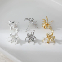 4PCS Dainty Flower Shape Ear Studs Diy Earrings Connectors Jewelry Making Findings Supplies 14k Gold Plated Accessories 19*17mm