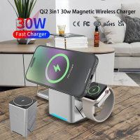 15W Touch Rotating Magnetic Multi-function 3 in 1 Wireless Charger for Iphone 16 15 14 13 Max Fast Charger Samsung Xiaomi