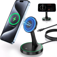 15W Fast Magnetic Wireless Charger Stand for iPhone 17/16/15/14/13/12 Series & AirPods, Sleep-Friendly LED