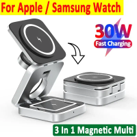 30W Magnetic Wireless Charger Stand for iPhone 16 15 14 13 12 Pro Max Airpods Samsung Watch 6 5 iWatch 8 7 Fast Charging Station