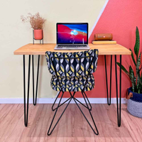 Mesa Escritório de Ferro e Madeira 96cm Hairpin Industrial Nozes e Preto